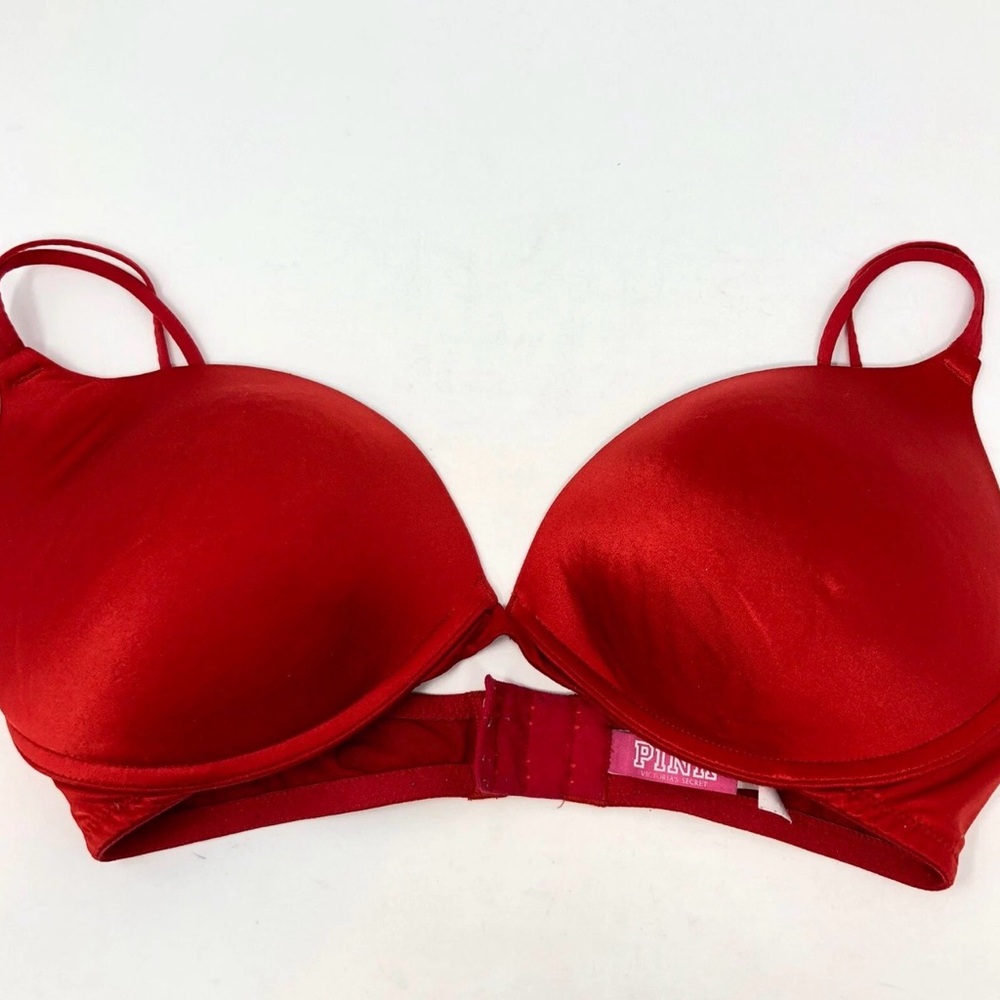 VS Victoria’s Secret size 34D Love Pink Padded Plunge Bra Red - Picture 2 of 5